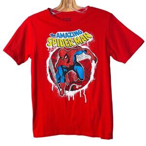 Marvel Spider-Man Youth Tee Red Graphic Shirt Size L 10/12 Comic Tee